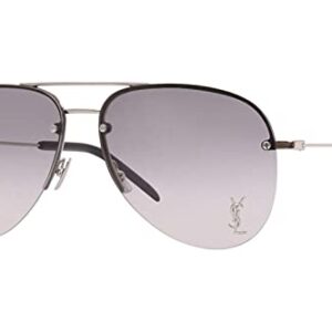 SAINT LAURENT Women's Classic 11 M Aviator Sunglasses, Silver/Silver/Grey, One Size