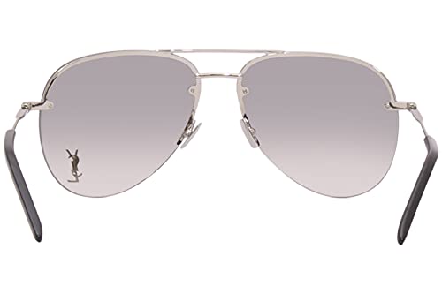 SAINT LAURENT Women's Classic 11 M Aviator Sunglasses, Silver/Silver/Grey, One Size