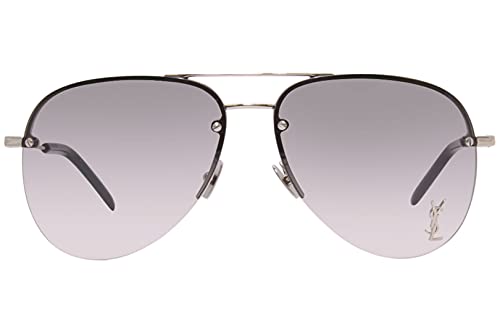 SAINT LAURENT Women's Classic 11 M Aviator Sunglasses, Silver/Silver/Grey, One Size