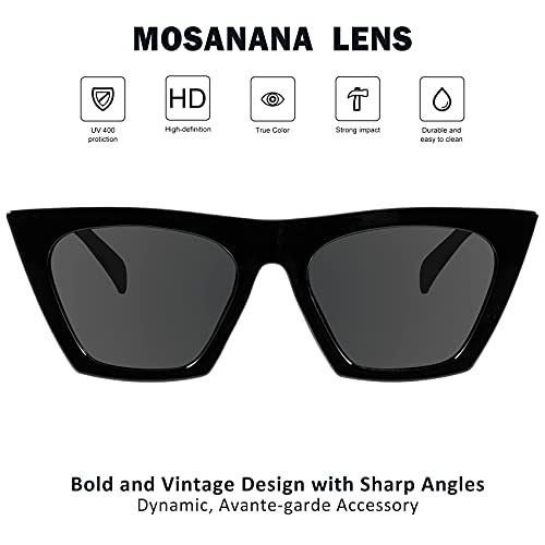 mosanana Cat Eye Sunglasses for Women Trendy Square Cateye Black Retro Cool Vintage Fashion 90s Cute Funky Aesthetic Ladies Small Face Dark Chunky Baddie Unique Stylish Indie Sexy Frame Shine