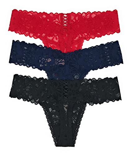 Victoria's Secret The Lacie Thong Panty Set of 3 Small Red Cross / Ensign Cross / Black Cross