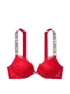 victoria’s secret very sexy bombshell add-2-cups lace shine strap push-up bra, lipstick, 34b