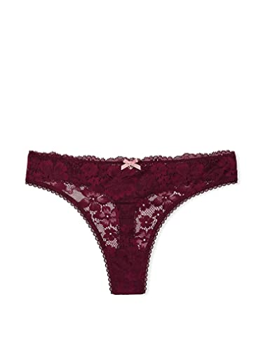 Victoria's Secret Body by Victoria Lace Front Thong Panty, Kir Burgundy, X-Large