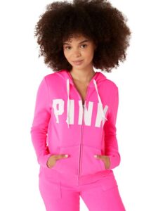 victoria’s secret pink fleece zip up perfect hoodie, atomic pink, x-large