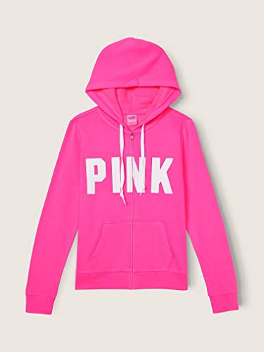 Victoria's Secret PINK Fleece Zip Up Perfect Hoodie, Atomic Pink, X-Large