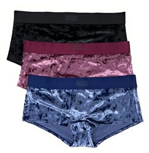 victoria’s secret pink boyshort panty set of 3 medium velvet black / maroon / navy