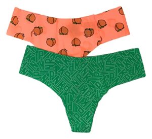 victoria’s secret pink no-show thong panty, green logos/peachy, medium
