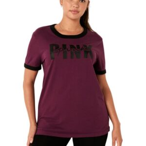 Victoria's Secret Pink Cotton Short Sleeve Ringer T-Shirt, Rich Maroon, X-Small