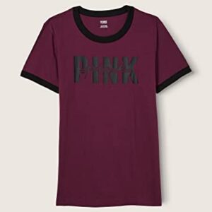 Victoria's Secret Pink Cotton Short Sleeve Ringer T-Shirt, Rich Maroon, X-Small