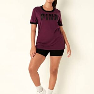 Victoria's Secret Pink Cotton Short Sleeve Ringer T-Shirt, Rich Maroon, X-Small