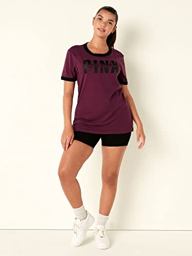 Victoria's Secret Pink Cotton Short Sleeve Ringer T-Shirt, Rich Maroon, X-Small