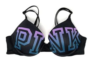 victoria’s secret pink wear everywhere push-up bra, black ombre logo blue, 38c