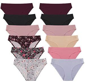 finetoo 12 pack women’s seamless hipster underwear no show panties invisibles briefs soft stretch bikini underwears xs-xl