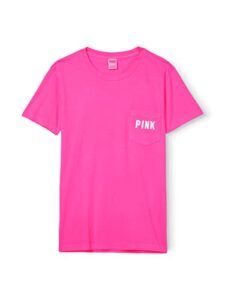 victoria’s secret pink cotton short sleeve campus t-shirt, atomic pink, x-small