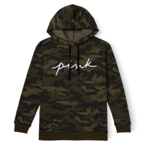 Victoria's Secret PINK Fleece Pullover Campus Hoodie, Carbide Camo, Small