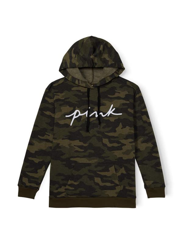 Victoria's Secret PINK Fleece Pullover Campus Hoodie, Carbide Camo, Small