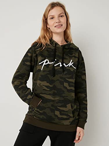 Victoria's Secret PINK Fleece Pullover Campus Hoodie, Carbide Camo, Small