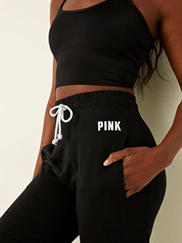 Victoria's Secret Pink Cotton High Waist Joggers, Pure Black, Medium