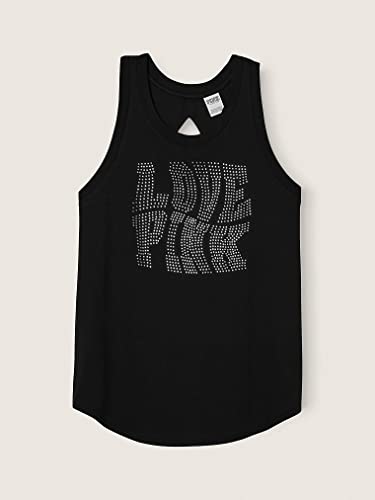 Victoria's Secret Pink Knit Racerback Perfect Tank Top, Pure Black, X-Large