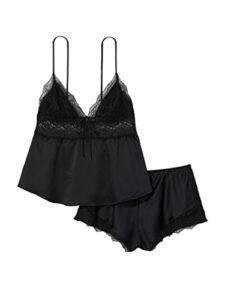 victoria’s secret stretch lace & satin cami set, black, x-small
