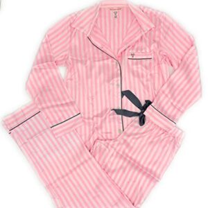 Victoria's Secret Satin Long PJ Pajama Set, Pink/White Iconic Stripe, X-Small