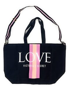victoria’s secret weekender tote bag, black pink stripes love