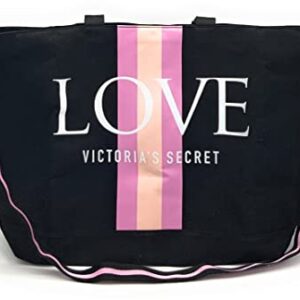 Victoria's Secret Weekender Tote Bag, Black Pink Stripes Love