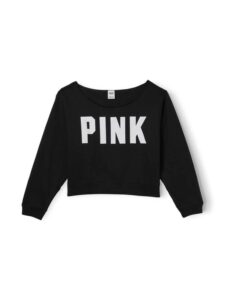 victoria’s secret pink fleece cropped sweatshirt, pure black, large