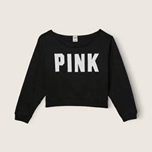 Victoria's Secret PINK Fleece Cropped Sweatshirt, Pure Black, Large