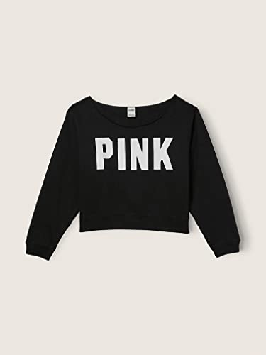 Victoria's Secret PINK Fleece Cropped Sweatshirt, Pure Black, Large