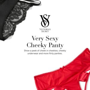 Victoria's Secret Very Sexy Lace String Cheekini Panty, Black Lace String, Large