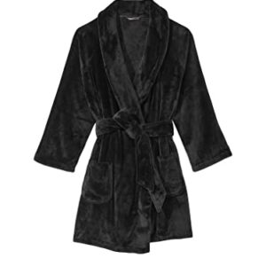 Victoria's Secret Short Cozy Robe, Black Embossed Logo, XS/S