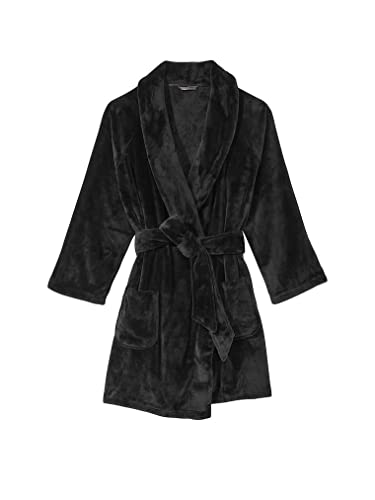 Victoria's Secret Short Cozy Robe, Black Embossed Logo, XS/S