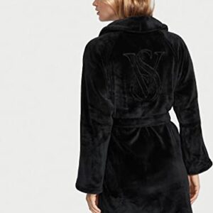 Victoria's Secret Short Cozy Robe, Black Embossed Logo, XS/S