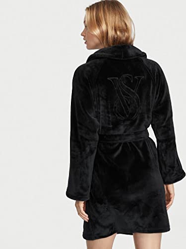 Victoria's Secret Short Cozy Robe, Black Embossed Logo, XS/S