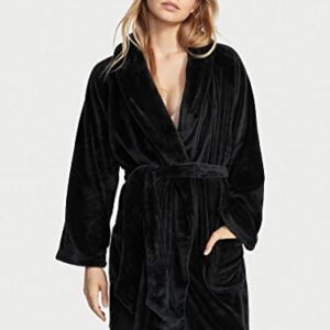 Victoria's Secret Short Cozy Robe, Black Embossed Logo, XS/S