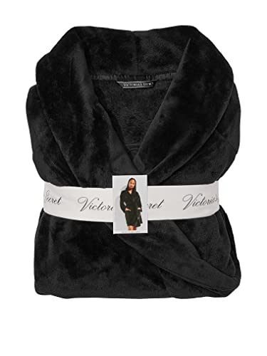 Victoria's Secret Short Cozy Robe, Black Embossed Logo, XS/S