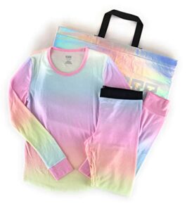 victoria’s secret pink pajama set with reusable tote bag small rainbow gradient