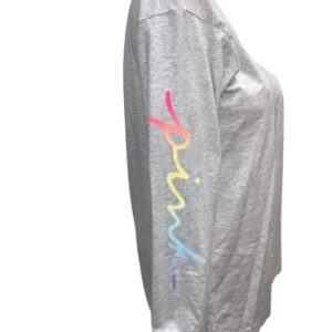 Victoria's Secret Pink Campus Long Sleeve Crew Neck Color Gray Rainbow New (X-Large)