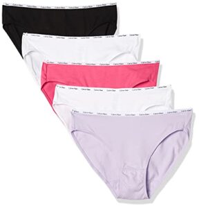 calvin klein women’s cotton stretch logo multipack bikini panty, white/black/lovely/electric pink, small