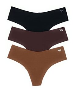 victoria’s secret pink thong panty set of 3 medium no-show black / burnt umber / cappuccino