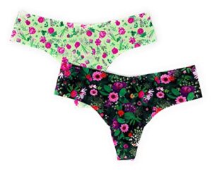 victoria’s secret no-show thong panty, green floral/black floral, large