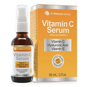 vitamin c serum for face – all natural advice, with hyaluronic acid & vitamin e – facial serum for deep hydration – organic face care -proud canadian company (60ml / 2oz)