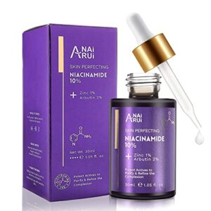 niacinamide serum 10% with arbutin2%,zinc 1% for face vitamin b3 pore minimizer reduce acne,wrinkles, lines, hyperpigmentation, dark spot remover for face,1fl.oz