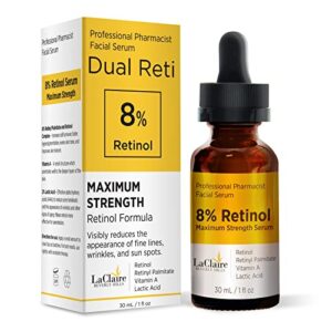 retinol complex face serum – anti-aging, brightening neck & facial serum helps firm, smooth, & nourish skin with lactic acid, vitamin a, & retinyl palmitate – anti wrinkle serums by laclaire, 30 ml