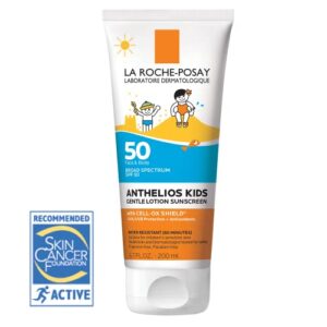 la roche posay anthelios kids gentle lotion sunscreen spf 50, kids sunscreen for face and body, oxybenzone free, pediatrician and dermatologist tested