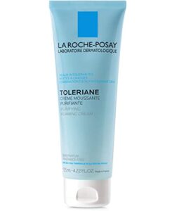 la roche-posay toleriane purifying foaming cream cleanser for oily skin, daily face wash with ceramides and niacinamide, oil-free, fragrance free