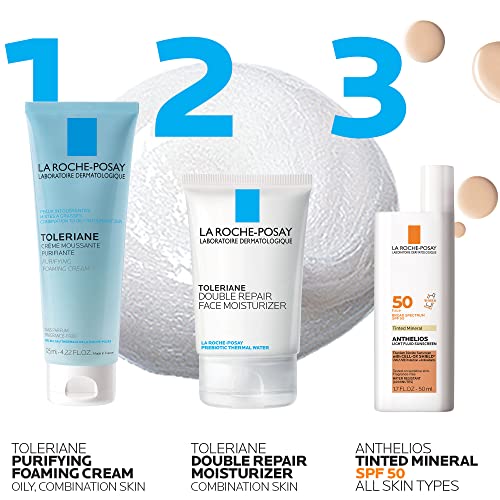 La Roche-Posay Toleriane Purifying Foaming Cream Cleanser for Oily Skin, Daily Face Wash with Ceramides and Niacinamide, Oil-Free, Fragrance Free