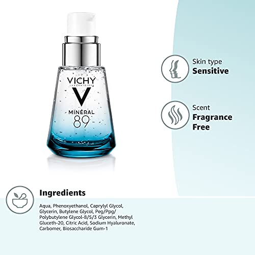 Vichy Mineral 89 Hyaluronic Acid Face Serum, Facial Gel Moisturizer and Pure Hyaluronic Acid Hydrating Serum for Sensitive or Dry Skin, 1.01 Fl Oz (Pack of 1)