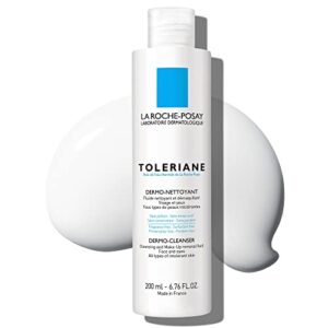 la roche-posay toleriane dermo face cleanser for face & eyes, gentle face wash and makeup remover, milky texture, fragrance free, preservative free